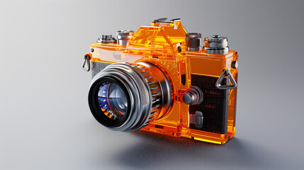 Fototapeta premium a DSLR camera transparent glass body 3D model in orange color