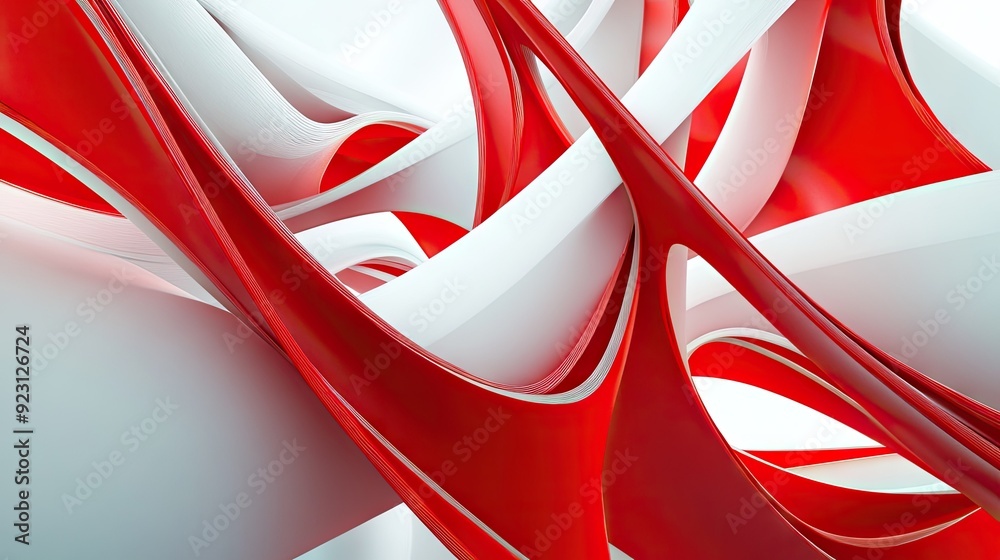 Poster red and white modern abstract design featuring intersecting lines and smooth curves. a vibrant and d