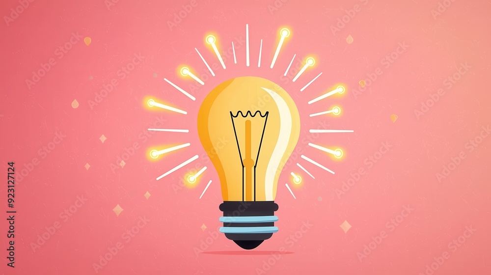 Sticker Light Bulb with Light Rays Illustration.