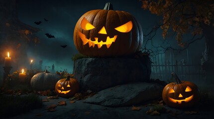 The creative display of Halloween decorations including ghostly figures, bats, and eerie lighting for a haunted effect