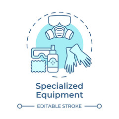 Specialized equipment for cleaning soft blue concept icon. Sanitary tools, hazard mask. Sanitizing chemicals. Round shape line illustration. Abstract idea. Graphic design. Easy to use in infographic