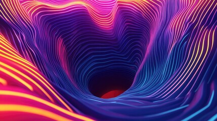 Striking neon techno sinkhole with vibrant line-striped patterns. Perfect for modern art backgrounds, advertisement posters, web banners, and creative product package designs.