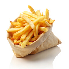 French Fries in a bag isolated on white background