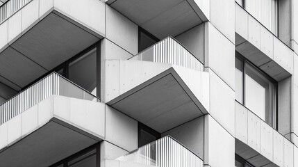 Obraz premium The geometric design of a modern apartment buildingas facade, with contrasting materials and sharp angles, creating a striking urban composition.