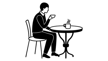 Person Enjoying Coffee at Cafe Table: Cozy Coffee Shop Scene