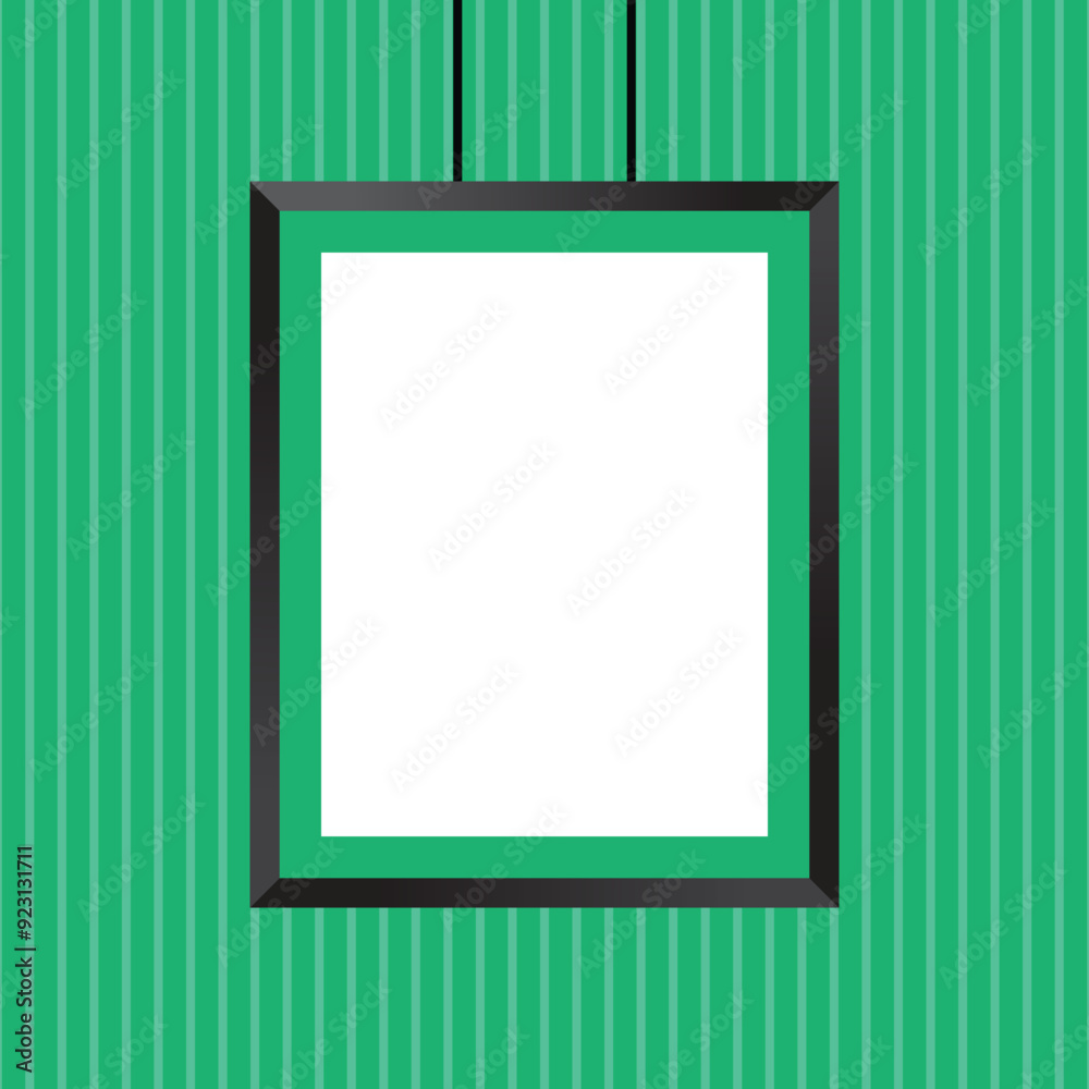 Poster vector picture frames hanging on green wall. mock up frame photo. blank frame. realistic photo card