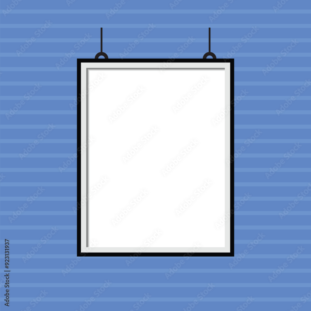 Aufkleber Rectangle realistic black frame, Modern frames. Vector picture frames on blue background. mock up frame photo. Blank frame hanging