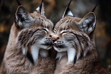 Naklejka premium portrait of a two lynx in the snow