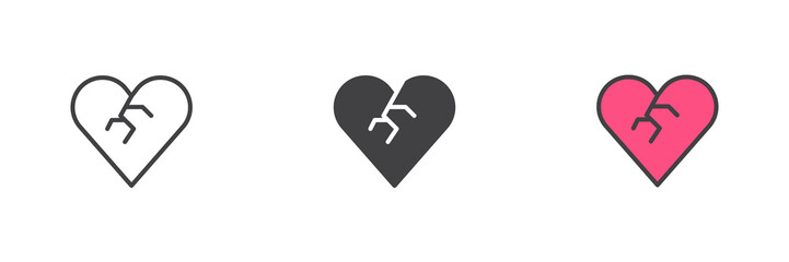 Broken heart different style icon set