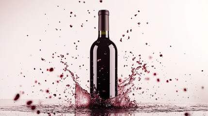Fototapeta premium A single wine bottle with a splash and drip, showcasing premium luxury and quality, shot with a Leica camera and professionally color-graded.