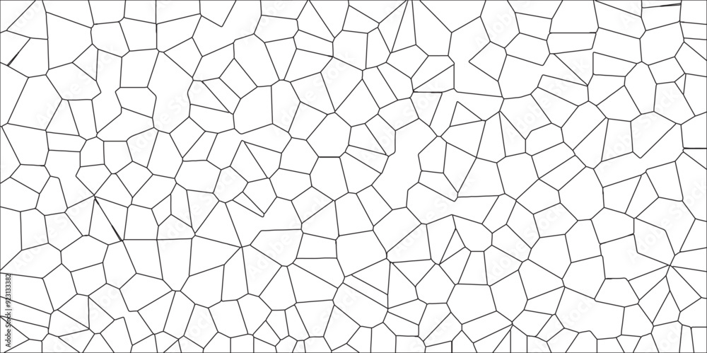 Poster White color Broken Stained-Glass Background with black lines. Diamond shape polygonal texture. lines of black and white tones form many squares and rectangle shapes.