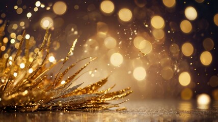 Naklejka premium Bokeh background with luxury gold brush stroke