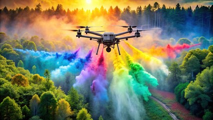 Fototapeta premium Drone-generated aerial spraying with varying color palettes and texture styles for a visually dynamic atmosphere