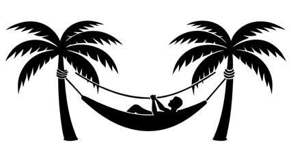 Tropical Hammock Scene: Person Unwinding Between Palm Trees