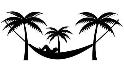 Tropical Hammock Scene: Person Unwinding Between Palm Trees