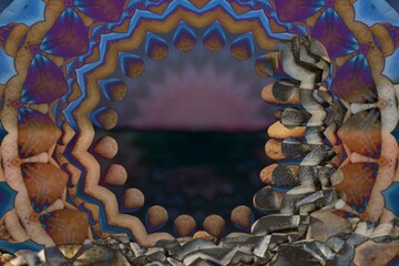 Abstract background with stones and a circle in the center of the frame