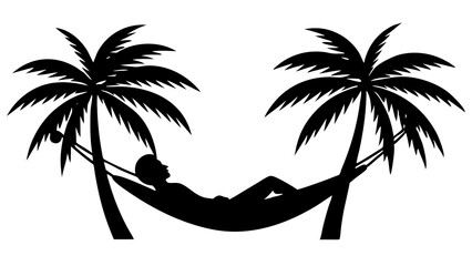 Tropical Hammock Scene: Person Unwinding Between Palm Trees