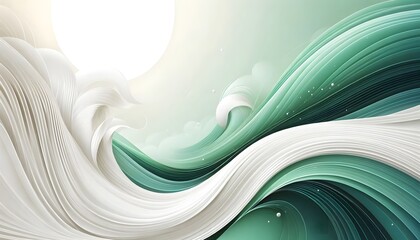 Abstract background waves of blue and green hues flowing smoothly in a gradient with soft light