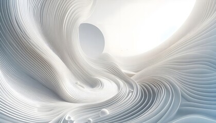 Abstract waves of white and gray hues flowing smoothly in a gradient with soft light