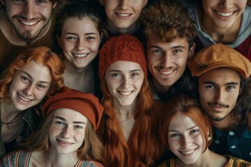 Obraz premium A poster featuring a diverse group of smiling supermodel Caucasian women with various faces and swimwear styles.