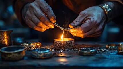 Craftsman's Hands Heating Jewelry with a Flame