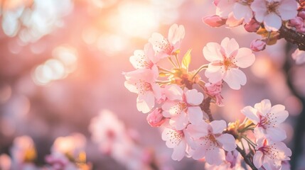 Obraz premium Cherry Blossoms in Golden Hour