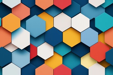 Colorful hexagonal pattern design showcasing vibrant shades and shapes for modern art and decorative backgrounds.