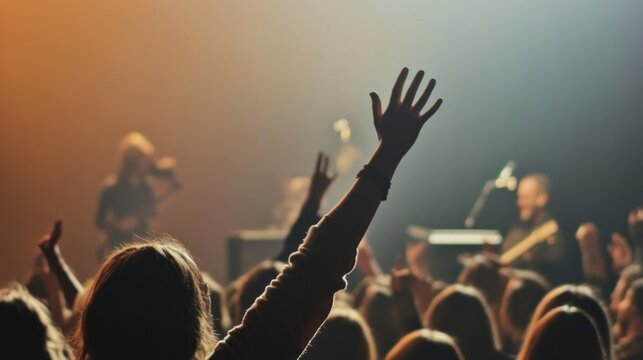 Concert Crowd with Raised Hands