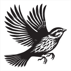 Obraz premium Song sparrow silhouette, Melospiza Melodia Clipart, Song Sparrow soaring Illustration