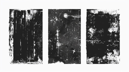 Old grunge black texture. Dark weathered overlay pattern sample on transparent background, 
Collection of 3 grunge texture image. set of grunge overlay textures. 