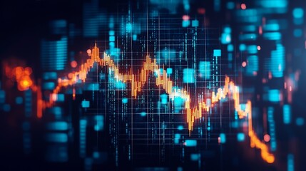 Fototapeta premium Dynamic data visualization with graphs representing fluctuating trends and patterns in a vibrant digital environment.