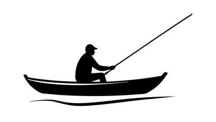 Serene Lake Fishing: Individual in Small Boat Enjoying Tranquil Waters