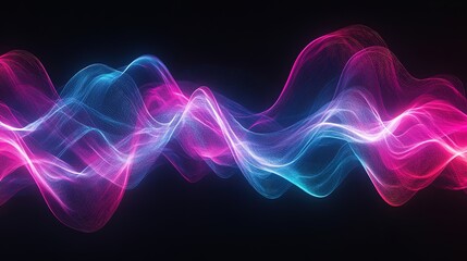 Obraz premium Vibrant Sound Waves Art: Dynamic Pink and Blue Lines for Energetic Sports Interior Poster Design on Dark Background