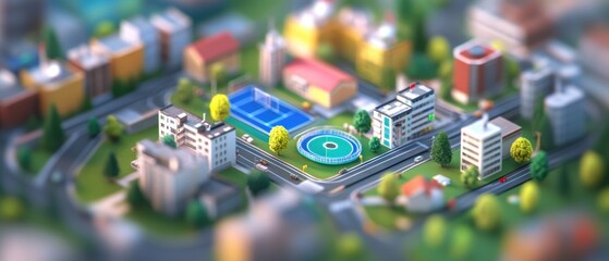 Obraz premium Isometric View of Urban Sports Facilities in Cityscape