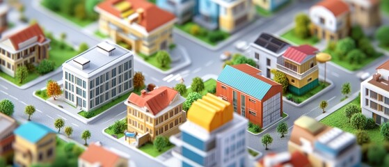 Modern Isometric Cityscape with Renovated Buildings in Perspective