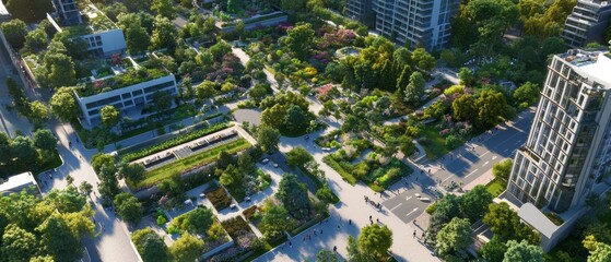 Urban Renewal: Closeup of a City Area with Restored Public Spaces