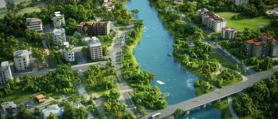 Naklejka premium Futuristic Urban Landscape: Model of City with Accessible Water Points