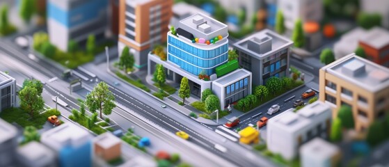 Fototapeta premium Futuristic City Tech Hub: Detailed Isometric View of Urban Innovation District
