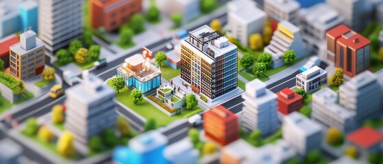 Obraz premium isometric scene of a city with tech conferences