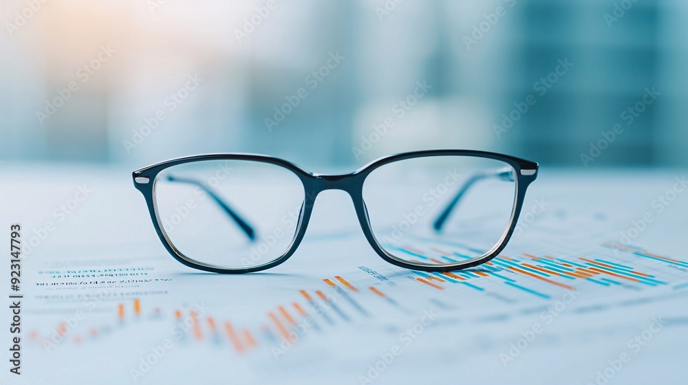 Canvas Prints a pair of eyeglasses rests on a bond market report with highlighted sections indicating the impact o