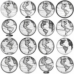 Obraz premium Vintage Globe Illustration Collection Featuring Different Views of the Americas