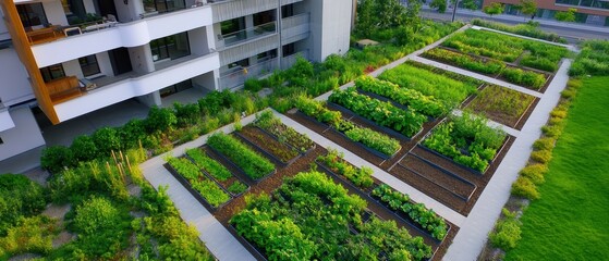 Fototapeta premium Lush Urban Oasis: Closeup of Vibrant Community Gardens in the Heart of the City