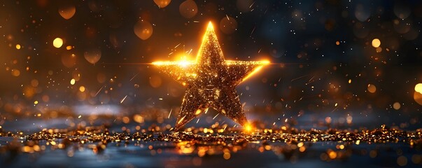 A Golden Star Glowing with Sparkle and Bokeh Lights