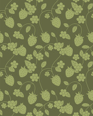 Red Strawberry and  flowers line art. seamless pattern for decorating all fashion designs, fabrics, wallpapers and prints. on a light brown background