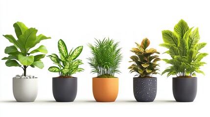 Fototapeta premium A row of potted plants in various sizes and colors