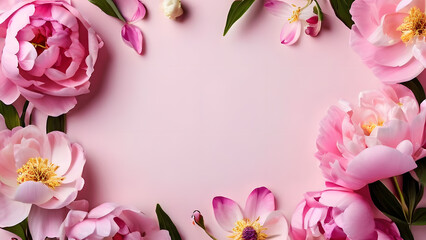 pink flowers arranged in a circle on a pink background