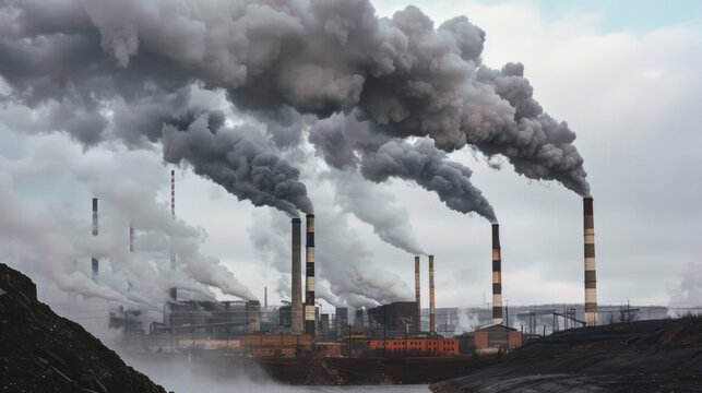A group of smokestacks from industrial factories that are expanding and developing the industry.