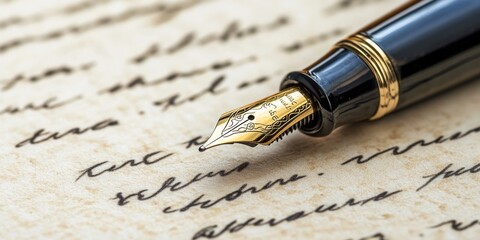 Fototapeta premium The Art of Writing: A Quill Pen and Paper with Script on a Clean Background, Celebrating the Craft of Penmanship