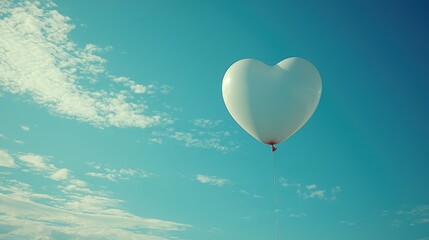 Fototapeta premium Heart-Shaped Balloon Floating in Clear Blue Sky with Wispy Clouds - Symbol of Love, Freedom, and Celebration - Perfect for Romantic, Inspirational, or Festive Themes