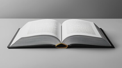 Open Book on a Minimalist Gray Background with Soft Lighting Highlighting the Pages and Text, Perfect for Educational, Literary, and Inspirational Themes in Stock Photography Collections